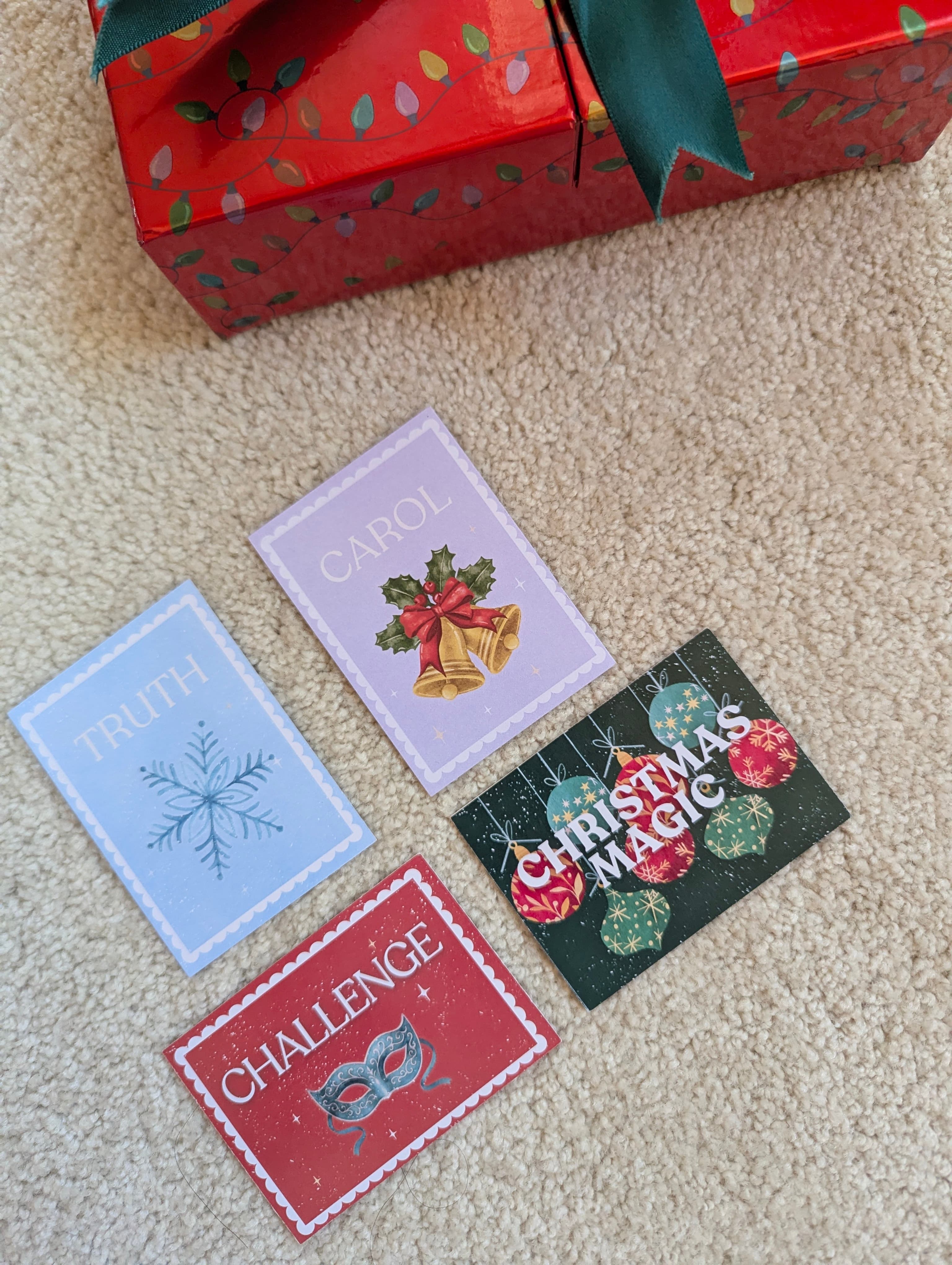 Truth, Carol, Challenge and Christmas Magic cards laid out together